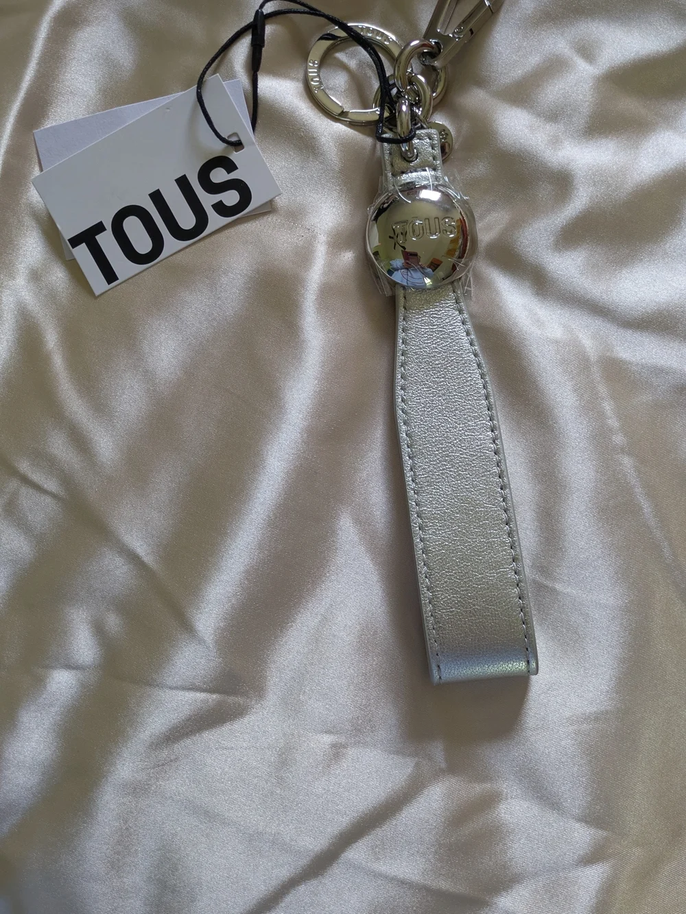 TOUS Silver Leather Strap Key & Charm Keychain